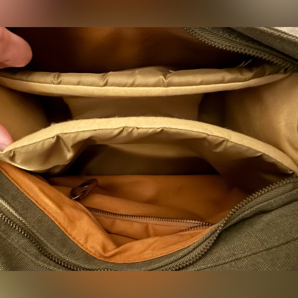 Military Green Canvas Crossbody Bag with Brown Leather Straps - Picture 10 of 11